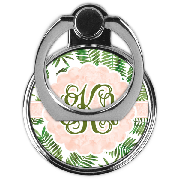 Tropical Leaves Cell Phone Ring Stand & Holder - Front (Collapsed)