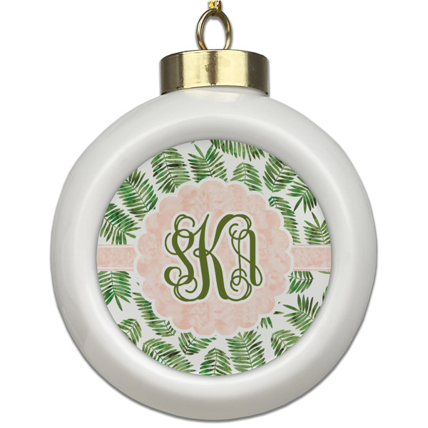 Custom Tropical Leaves Ceramic Ball Ornament (Personalized)