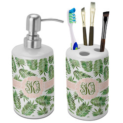 Tropical Leaves Ceramic Bathroom Accessories Set (Personalized)