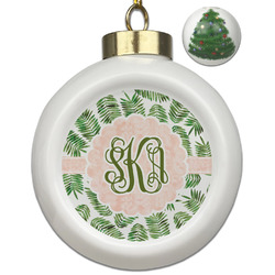 Tropical Leaves Ceramic Ball Ornament - Christmas Tree (Personalized)