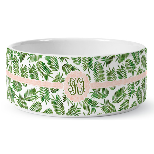 Tropical Leaves Ceramic Dog Bowl - Medium - Front