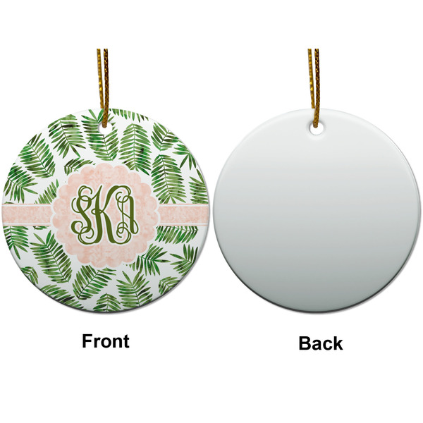 Tropical Leaves Ceramic Flat Ornament - Circle Front & Back (APPROVAL)