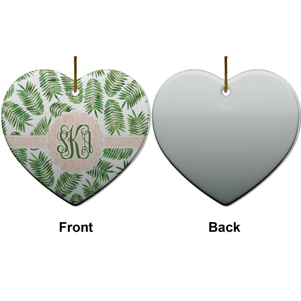 Tropical Leaves Ceramic Flat Ornament - Heart Front & Back (APPROVAL)