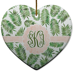 Tropical Leaves Heart Ceramic Ornament w/ Monogram