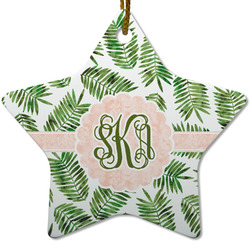 Tropical Leaves Star Ceramic Ornament w/ Monogram