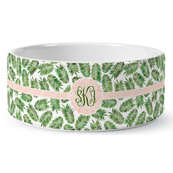 Tropical Leaves Ceramic Dog Bowl (Personalized)