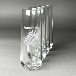 Tropical Leaves Champagne Flute - Stemless Engraved - Set of 4 (Personalized)