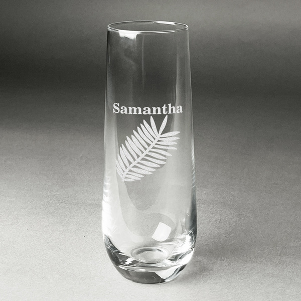 Custom Tropical Leaves Champagne Flute - Stemless Engraved - Single (Personalized)
