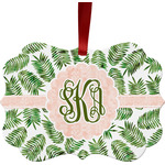Tropical Leaves Metal Frame Ornament - Double Sided w/ Monogram