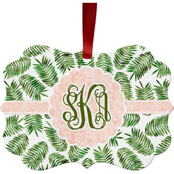 Tropical Leaves Metal Frame Ornament - Double Sided w/ Monogram