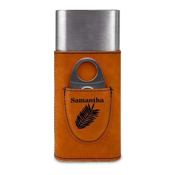 Tropical Leaves Cigar Case with Cutter - FRONT