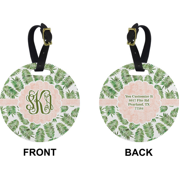 Tropical Leaves Circle Luggage Tag (Front + Back)