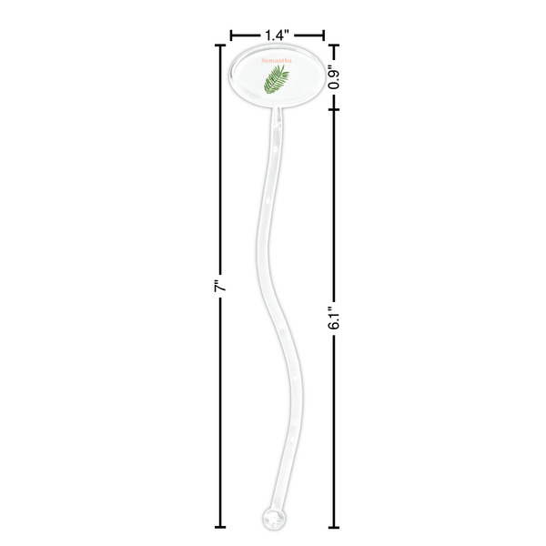 Tropical Leaves Clear Plastic 7" Stir Stick - Oval - Dimensions