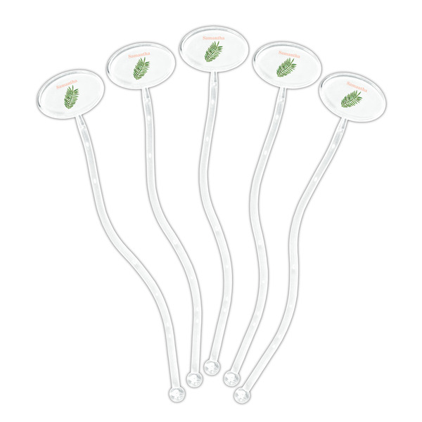 Tropical Leaves Clear Plastic 7" Stir Stick - Oval - Fan