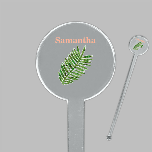 Tropical Leaves Clear Plastic 7" Stir Stick - Round - Closeup