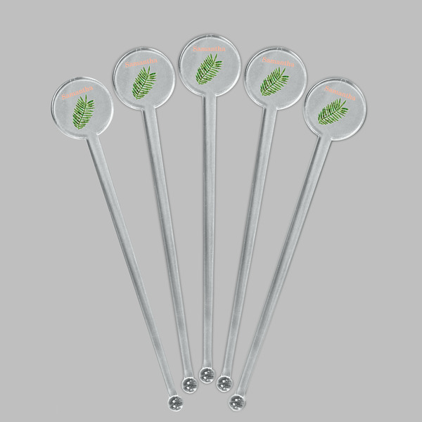 Tropical Leaves Clear Plastic 7" Stir Stick - Round - Fan View