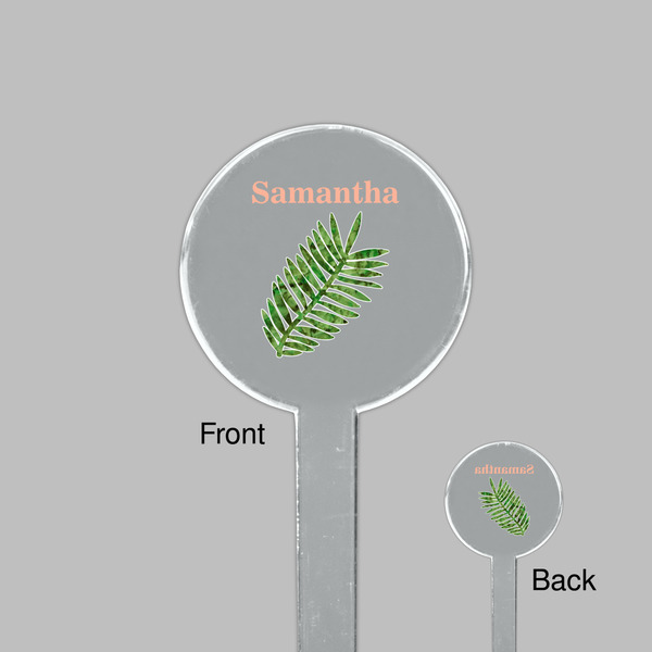 Tropical Leaves Clear Plastic 7" Stir Stick - Round - Front & Back