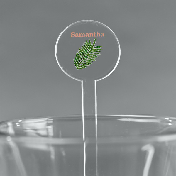 Custom Tropical Leaves 7" Round Plastic Stir Sticks - Clear (Personalized)