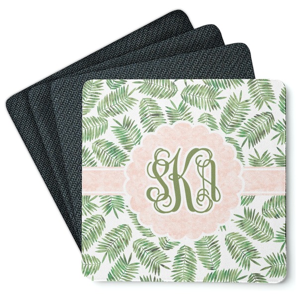 Custom Tropical Leaves Square Rubber Backed Coasters - Set of 4 (Personalized)