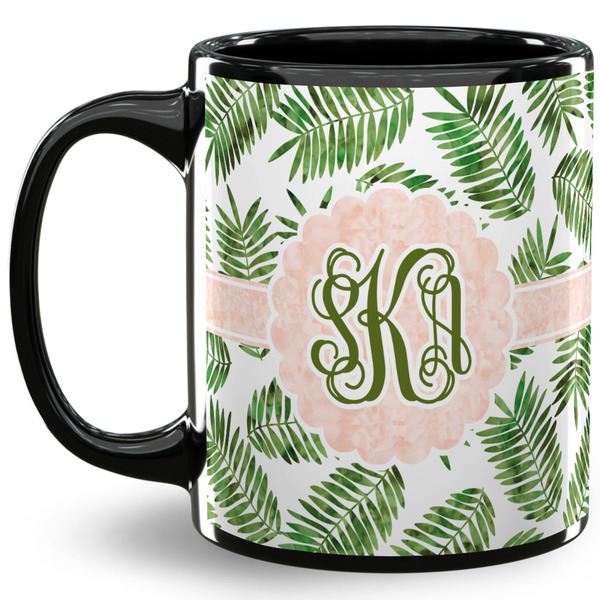 Custom Tropical Leaves 11 Oz Coffee Mug - Black (Personalized)