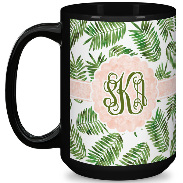 Custom Tropical Leaves 15 Oz Coffee Mug - Black (Personalized)