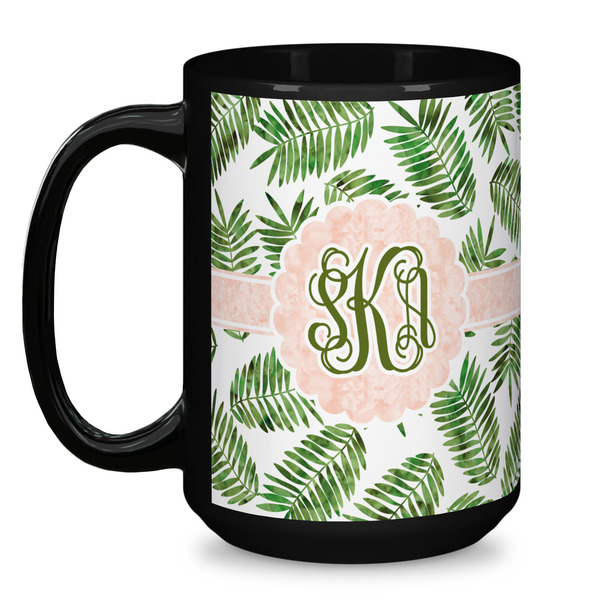 Tropical Leaves Coffee Mug - 15 oz - Black
