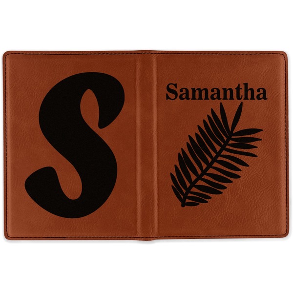 Tropical Leaves Cognac Leather Passport Holder Outside Double Sided - Apvl