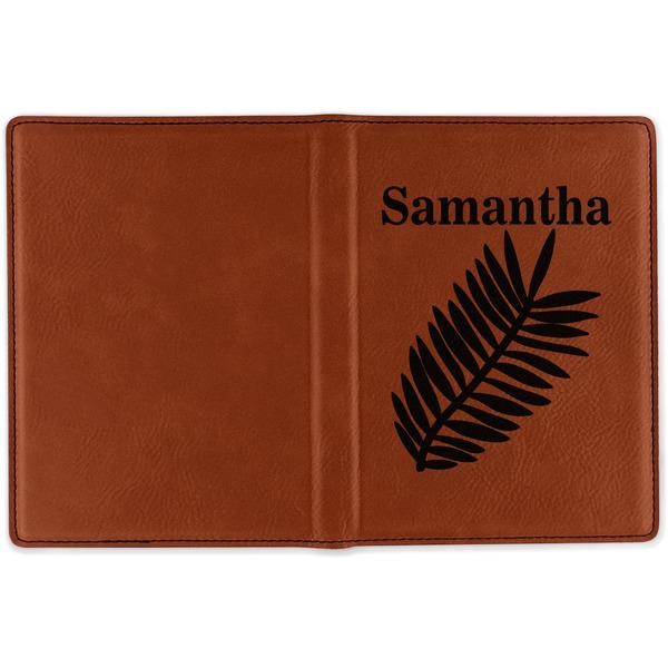 Tropical Leaves Cognac Leather Passport Holder Outside Single Sided - Apvl