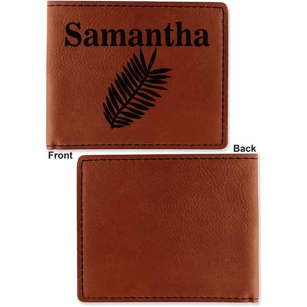 Tropical Leaves Cognac Leatherette Bifold Wallets - Front and Back Single Sided - Apvl
