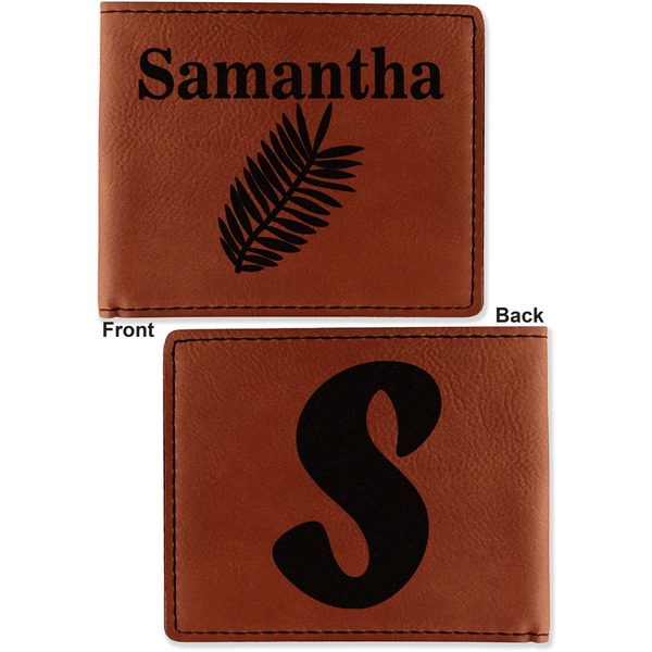 Tropical Leaves Cognac Leatherette Bifold Wallets - Front and Back