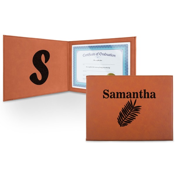 Custom Tropical Leaves Leatherette Certificate Holder - Front and Inside (Personalized)