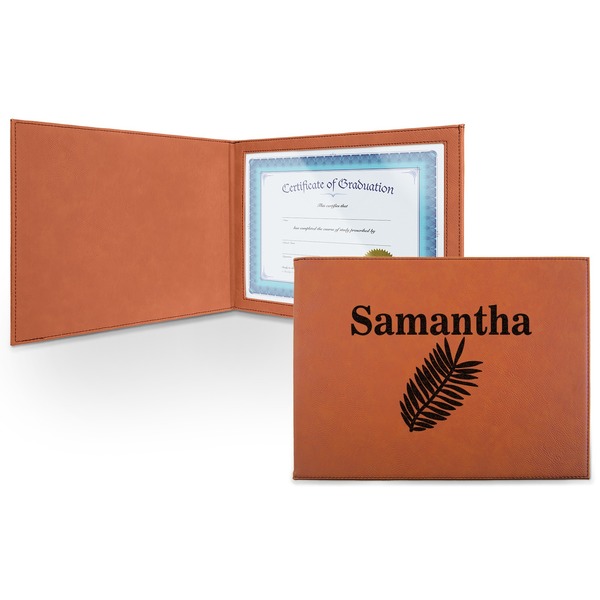 Custom Tropical Leaves Leatherette Certificate Holder - Front (Personalized)