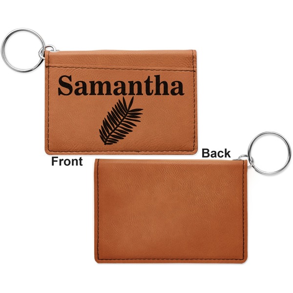 Tropical Leaves Cognac Leatherette Keychain ID Holders - Front Apvl