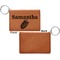 Tropical Leaves Cognac Leatherette Keychain ID Holders - Front Apvl