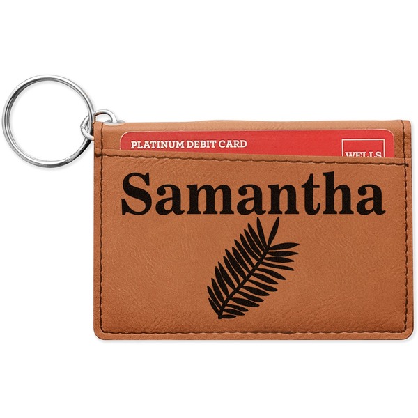 Custom Tropical Leaves Leatherette Keychain ID Holder - Single Sided (Personalized)