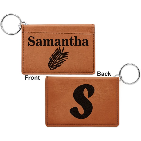 Tropical Leaves Cognac Leatherette Keychain ID Holders - Front and Back Apvl