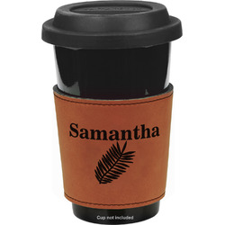 Tropical Leaves Leatherette Cup Sleeve - Double Sided (Personalized)