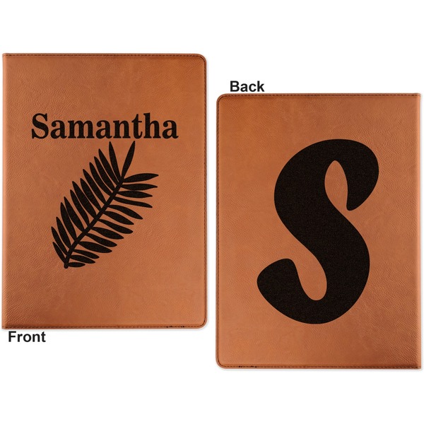 Tropical Leaves Cognac Leatherette Portfolios with Notepad - Small - Double Sided- Apvl