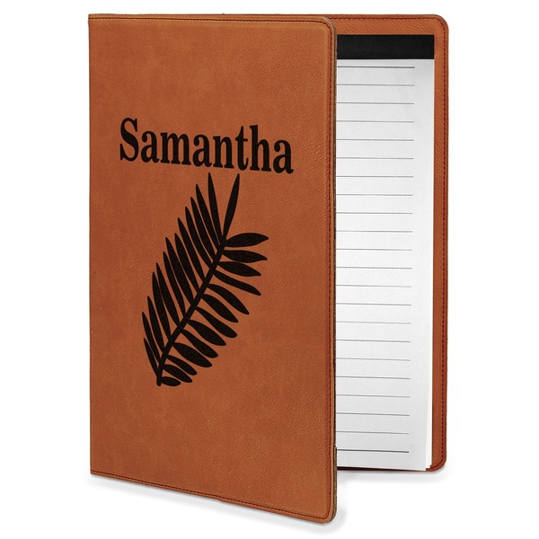 Custom Tropical Leaves Leatherette Portfolio with Notepad - Small - Single Sided (Personalized)