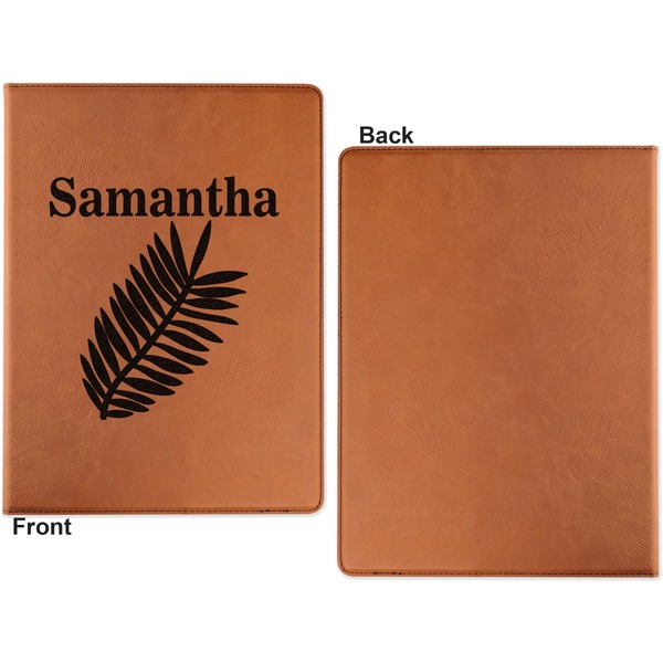 Tropical Leaves Cognac Leatherette Portfolios with Notepad - Small - Single Sided- Apvl