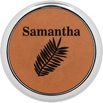Tropical Leaves Leatherette Round Coaster w/ Silver Edge (Personalized)