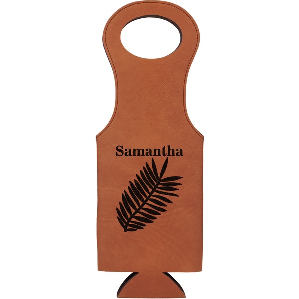 Custom Tropical Leaves Leatherette Wine Tote (Personalized)