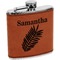 Tropical Leaves Cognac Leatherette Wrapped Stainless Steel Flask