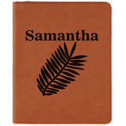 Tropical Leaves Leatherette Zipper Portfolio with Notepad - Double Sided (Personalized)