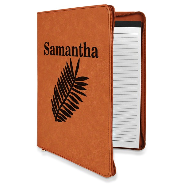 Custom Tropical Leaves Leatherette Zipper Portfolio with Notepad - Double Sided (Personalized)