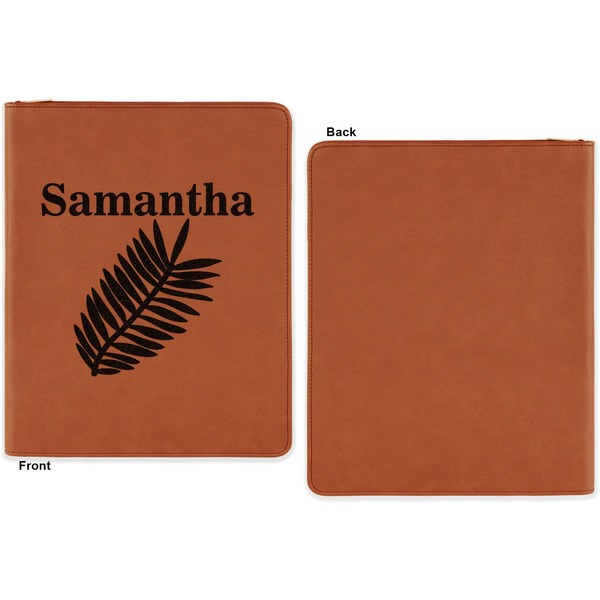 Tropical Leaves Cognac Leatherette Zipper Portfolios with Notepad - Single Sided - Apvl