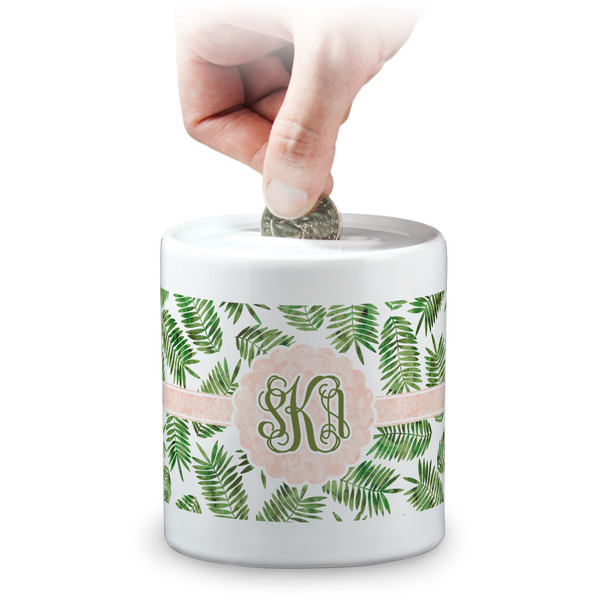 Custom Tropical Leaves Coin Bank (Personalized)
