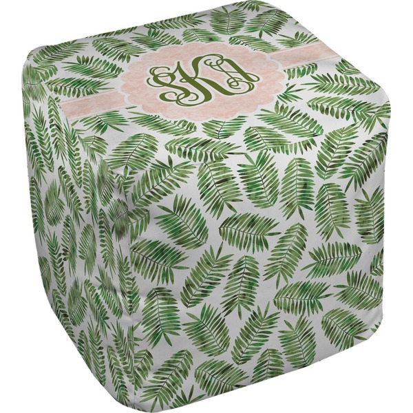 Custom Tropical Leaves Cube Pouf Ottoman - 18" (Personalized)