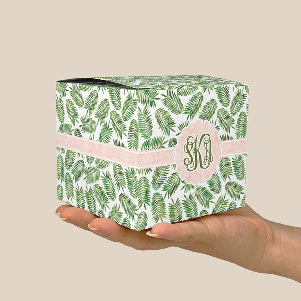 Tropical Leaves Cube Favor Gift Box - On Hand - Scale View
