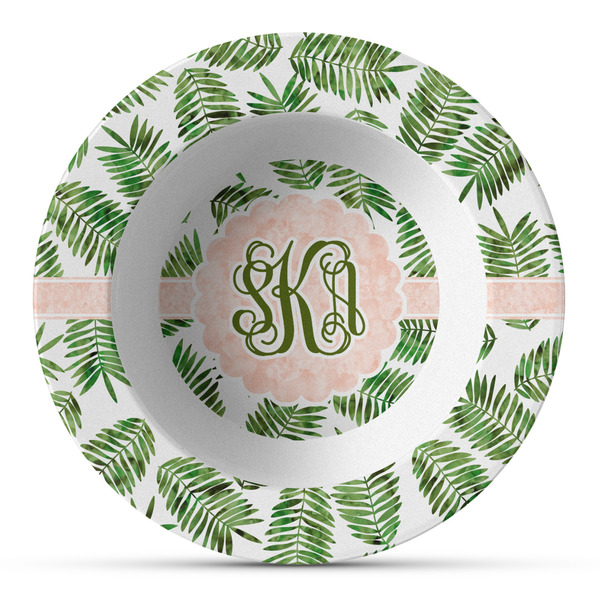 Custom Tropical Leaves Plastic Bowl - Microwave Safe - Composite Polymer (Personalized)